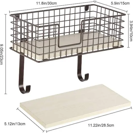 NEX&trade; Wall Mounted Ironing Board Hanger for T-Leg with Storage Basket Brown {4}