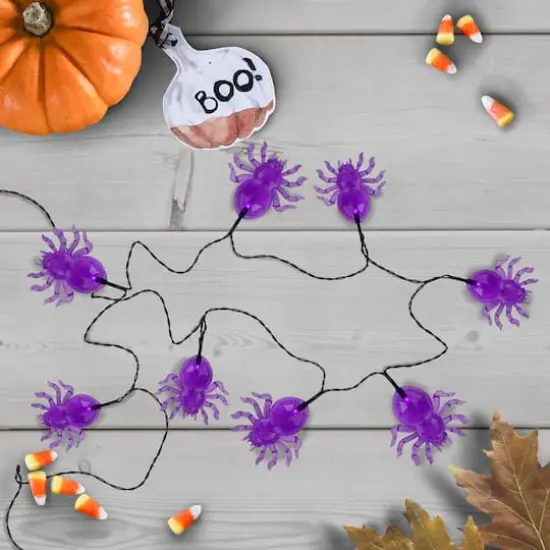 10ct. Purple LED Spider Halloween Lights {3}