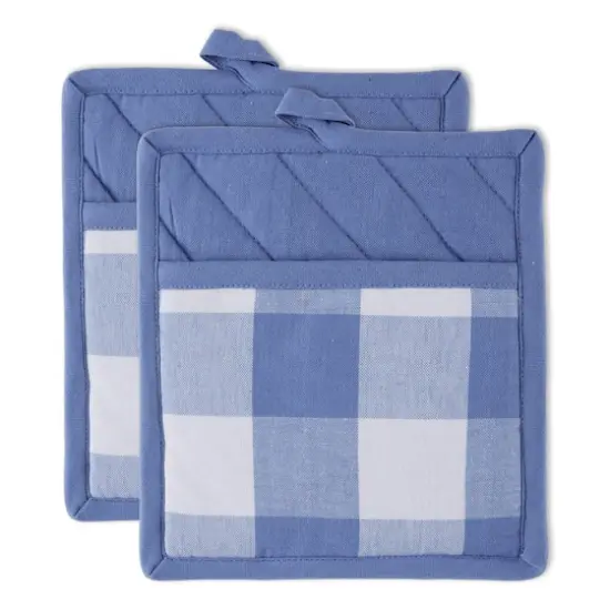 DII&reg; Buffalo Check Potholders, 2ct. Stonewash Blue {1}