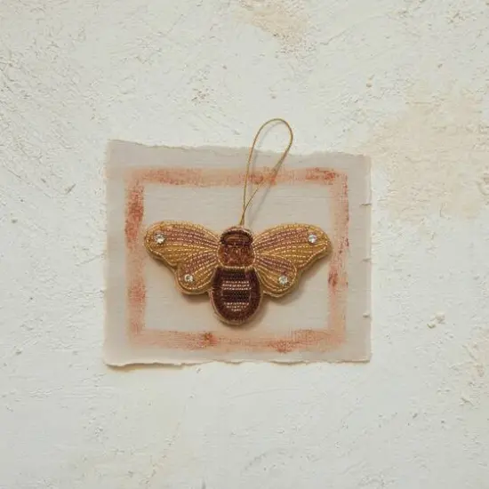 Hello Honey® 4.5" Brown & Gold Beaded Bee Fabric & Glass Ornament {3}
