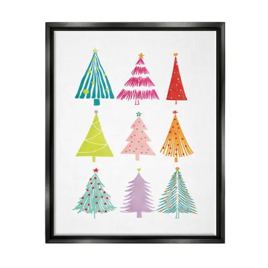 Stupell Industries Varied Fun Christmas Trees Framed Floater Canvas Wall Art Black {1}