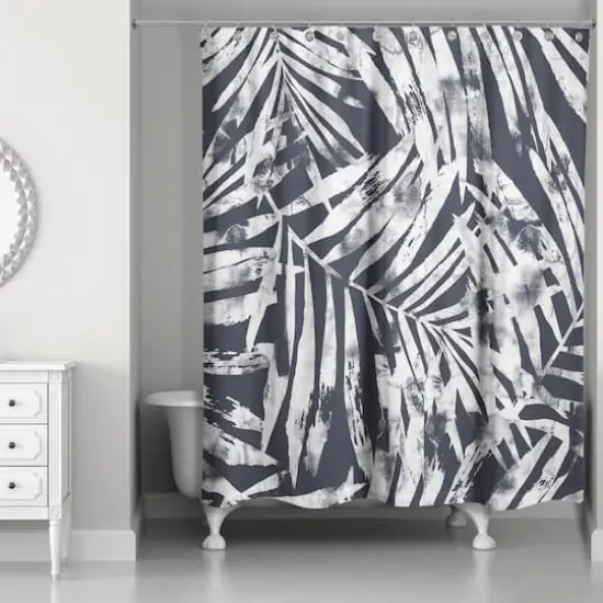 Tropical Leaves Shower Curtain Navy {1}