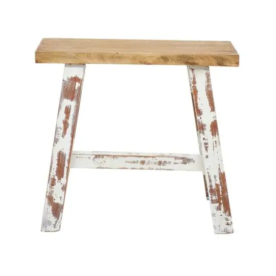 Brown & White Wood Farmhouse Bench {7}