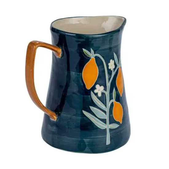 Hello Honey&reg; 9.5" Hand-Painted Multicolor Wax Relief Flowers Stoneware Pitcher {8}