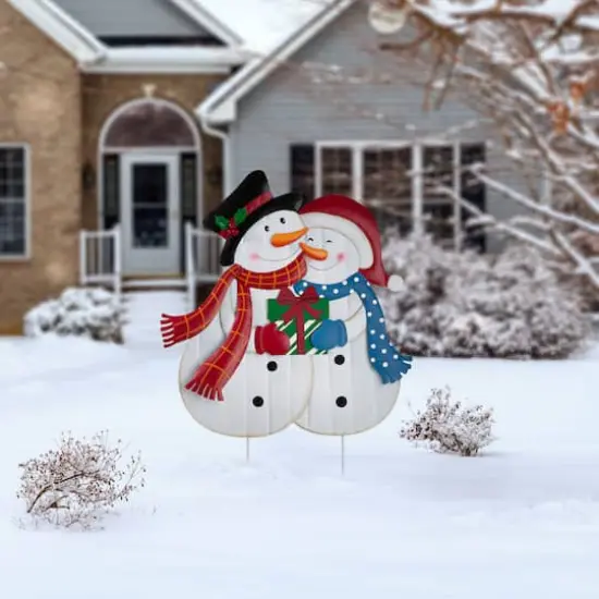 Glitzhome&reg; 2.5ft. Metal Lovely Snowman Yard Stake {3}