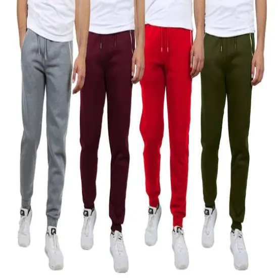 Galaxy by Harvic Fleece-Lined Men's Jogger Sweatpants with Zipper Pockets 4 Pack Heather Grey/Burgundy/Olive/Red {1}