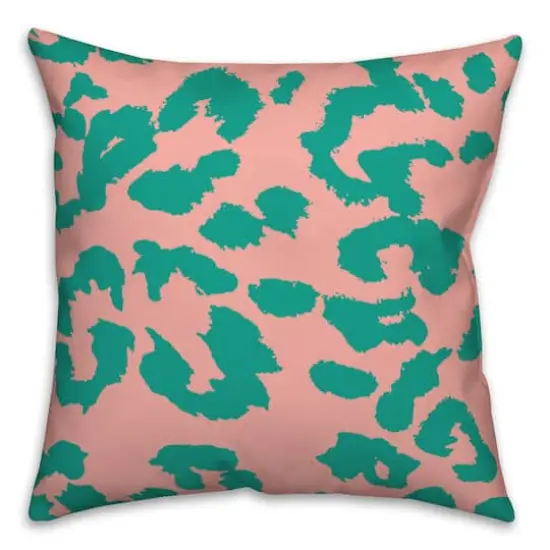 18" x 18" Leopard Print Indoor/Outdoor Throw Pillow Pink/Green {1}