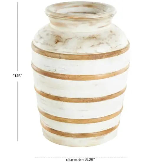 11" Brown Horizontal Ridge Mango Wood Distressed Vase {8}