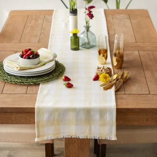 DII&reg; 108" Heavyweight Check Fringed Table Runner Natural {5}