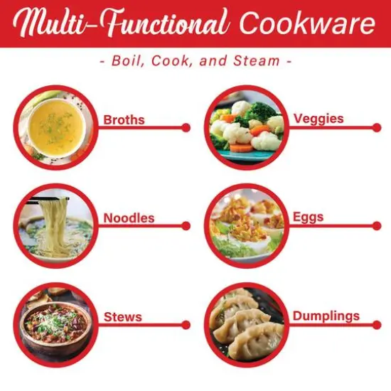 Brentwood Black 1.3qt. 600 Watt Stainless Steel Cordless Electric Hot Pot Cooker & Food Steamer With Swivel Base {5}