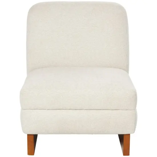 White Boucle Accent Chair with Brown Wooden Legs {3}