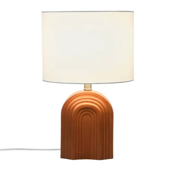 Hello Honey® 19" Carved Arch Stoneware Table Lamp with Linen Drum Shade Terracotta {7}