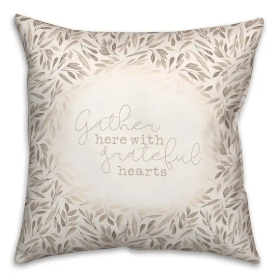 Greige Fall Leaves Gather Throw Pillow {1}
