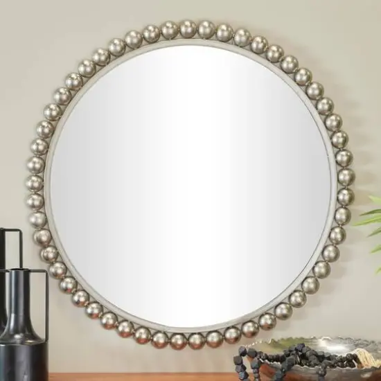 CosmoLiving by Cosmopolitan Silver Metal Wall Mirror with Bead Detailing 36" x 1" x 36" {7}