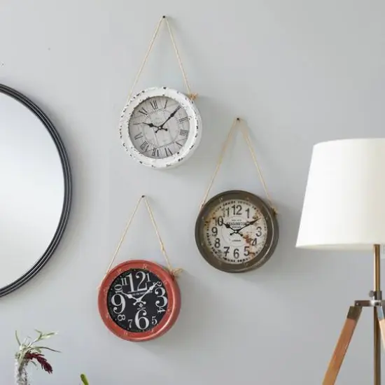 Set of 3 White Metal Vintage Wall Clock, 11" {9}