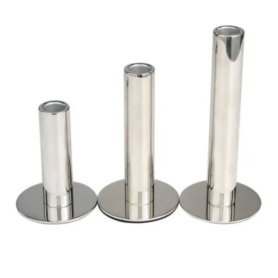 Silver Stainless Steel Slim Minimalistic Candle Holder with Rounded Base Set {4}