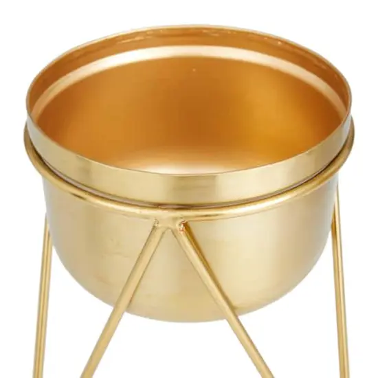 Set of 2 Gold Iron Modern Planter, 10" x 7" x 7" {4}