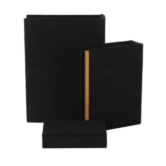 Black Velvet Textured Decorative Book Box with Gold Page Detailing, 3ct. {7}