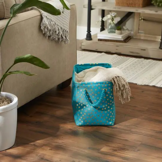 Medium Polyester Rectangle Bin With Gold Dots Teal {5}