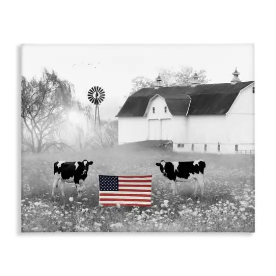 Stupell Industries Americana Barn Country Cows Flag Canvas Wall Art {1}