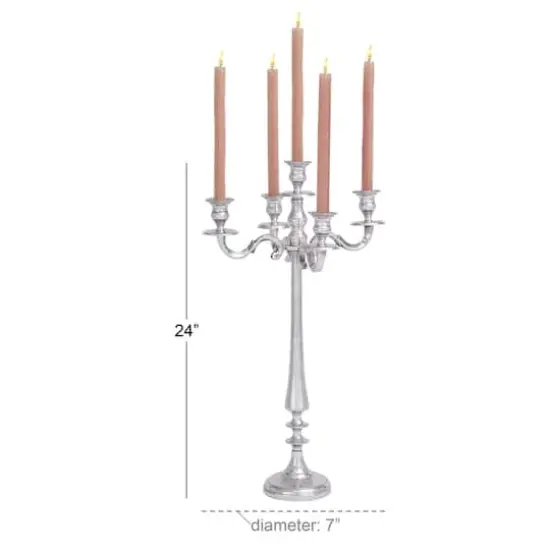 24'' Silver Aluminum Traditional Candle Holder {6}