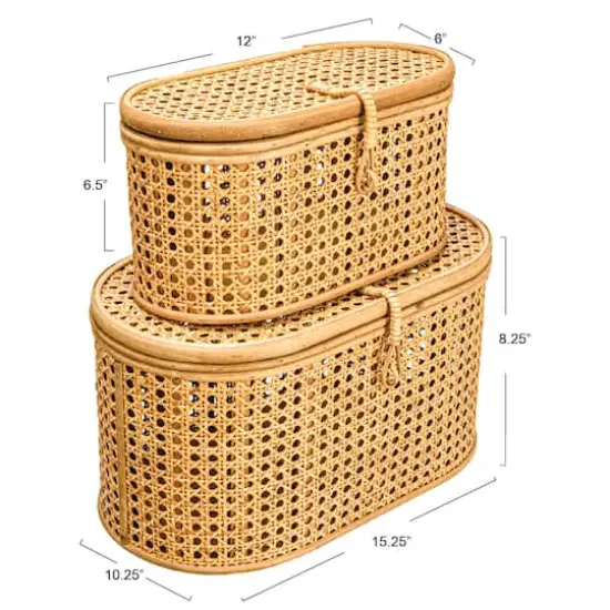 Hello Honey&reg; Modern Decorative Oval Woven Rattan Storage Box Set Natural {6}