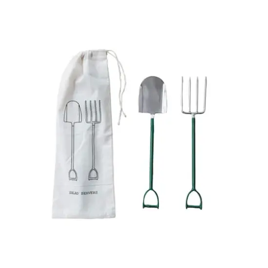Hello Honey&reg; Stainless Steel Garden Tool Salad Server Set with Green Handles {1}