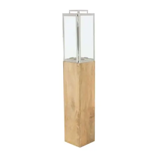 Brown Mango Wood Contemporary Candle Holder Lantern, 48" x 9" x 9" {4}