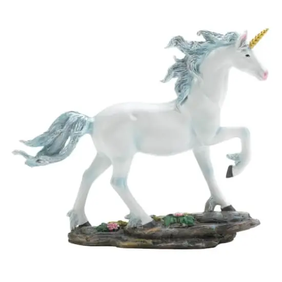 White Unicorn Figurine Blue and White 7.5" x 2.25" x 6.5" {6}