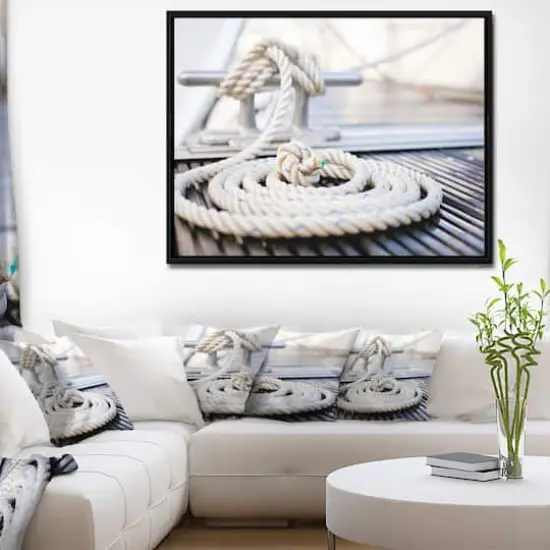 Designart - White Nautical Mooring Rope - Modern Landscape Framed Canvas Art Black {6}