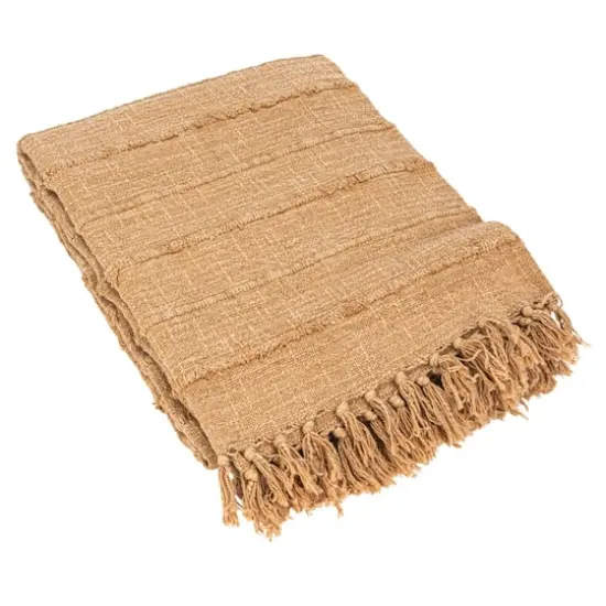 Hello Honey&reg; Beige Stonewashed Woven Cotton Slub Throw with Pom Pom Trim & Fringe {1}