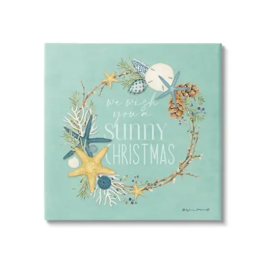 Stupell Industries Wish You A Sunny Christmas Wreath Canvas Wall Art {1}