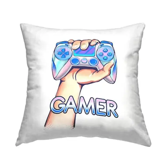 Stupell Industries Hand Holding Radiant Video Game Controller Throw Pillow, 18" x 18" {1}