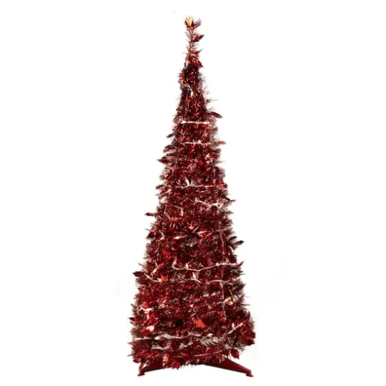 4ft. Pre-Lit Red Pop-Up Tinsel Artificial Christmas Tree, Clear Lights {1}