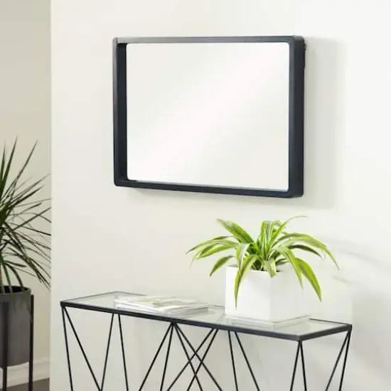 36" Black Contemporary Wood Wall Mirror {3}