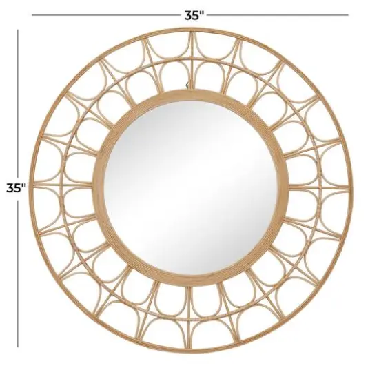 Brown Bamboo Bohemian Wall Mirror, 35" x 1" x 35" {6}