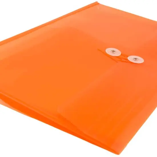 JAM Paper 9.75" x 13" Bright Orange Plastic Letter Button & String Tie Booklet Envelopes, 108ct. {3}