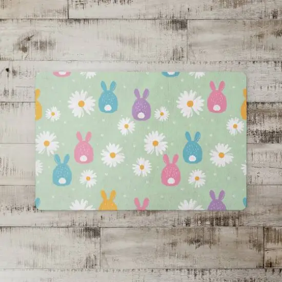 Pastel Bunny & Daisy Pattern Floor Mat {3}
