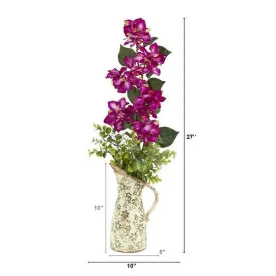 27" Bougainvillea and Eucalyptus Artificial Arrangement in Floral Pitcher {3}