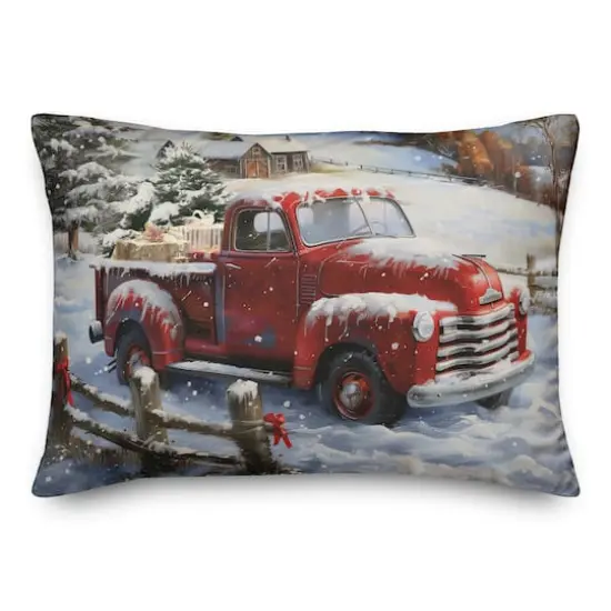 Farmhouse Red Christmas Truck 20" x 14" Spun Poly Pillow {1}