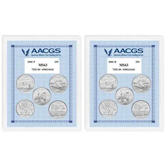 2001P & 2001D Statehood Quarters Graded MS63 Brilliant Uncirculated  {1}