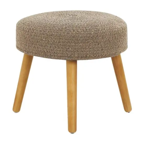 17" Brown Chevron Textured Stool with Wooden Legs {7}