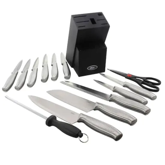 Oster Edgefield 14 Piece Stainless Steel Cutlery Knife Set with Black Knife Block {11}