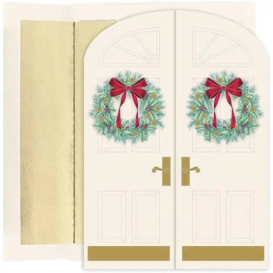 JAM Paper Holiday Doorway Wreaths Christmas Cards & Envelopes Set {1}