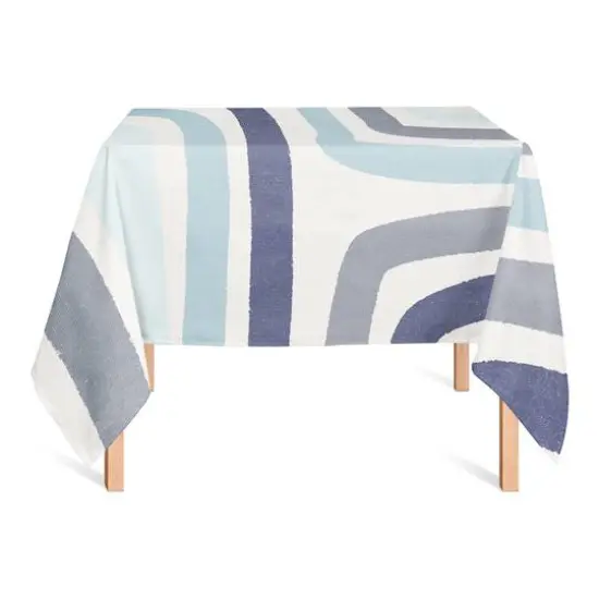 58" Abstract Blue Stripes Tablecloth {1}
