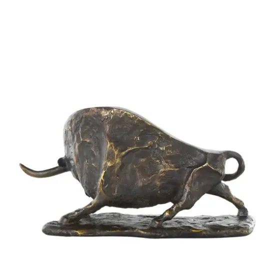 14.5" Black Polystone Bull Distressed Textured Decorative Sculpture with Gold Accents {7}