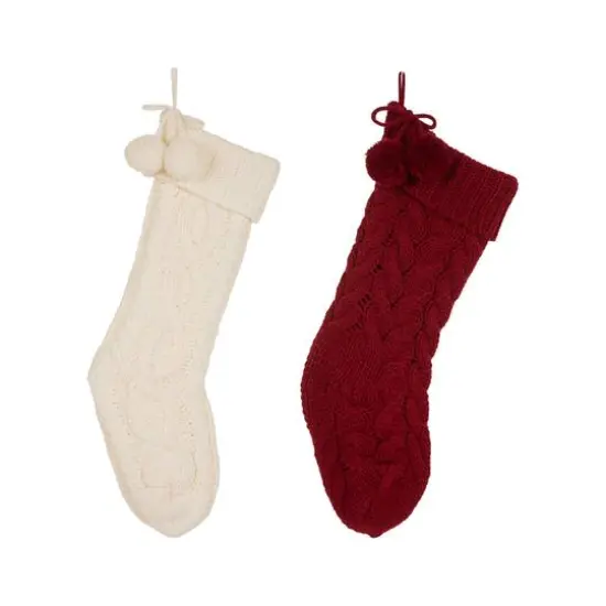 Glitzhome&reg; 24"Knitted Christmas Stockings with Pom Pom Balls, 2ct. {1}