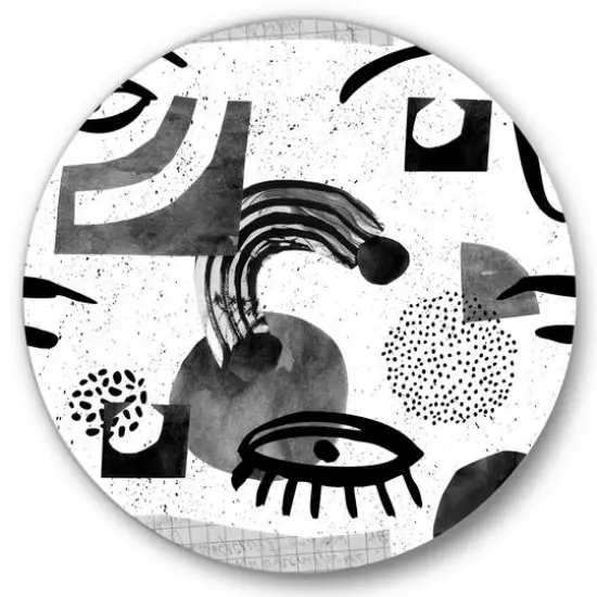 Designart - Collage of Eyes & Doodles In Contemporary Style II - Modern Metal Circle Wall Art {1}