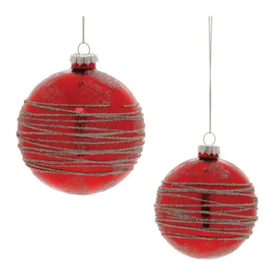Red Glittered Glass Ball Ornaments Set {6}