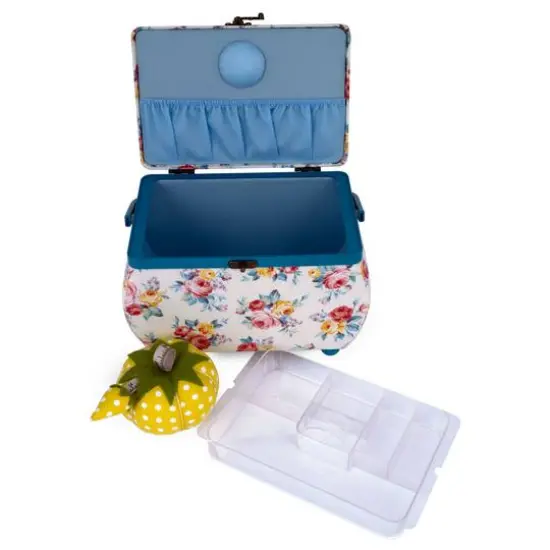 Dritz&reg; Bright Floral Medium Curved Sewing Basket With Tomato Pincushion {6}